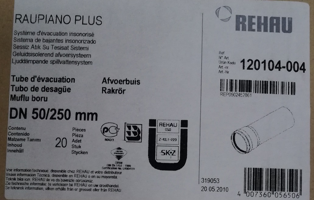 RAUPIANO Plus Abflussrohr DN50/250 120104-004