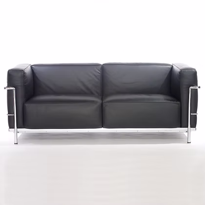Ledersofa schwarz Art wie le Corbusier mit Stahlgestell