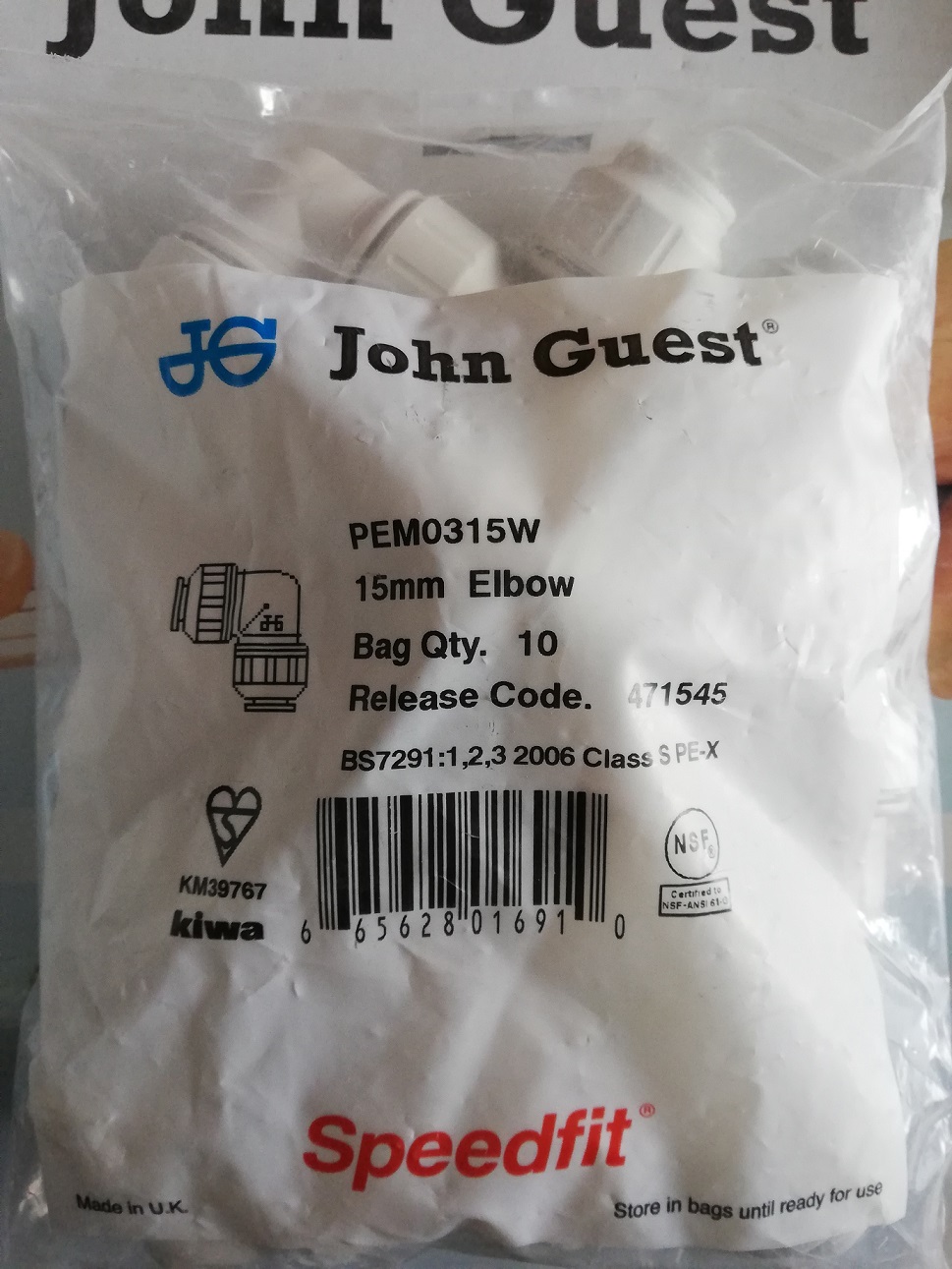 John Guest Bogen 90 Grad Verpackung