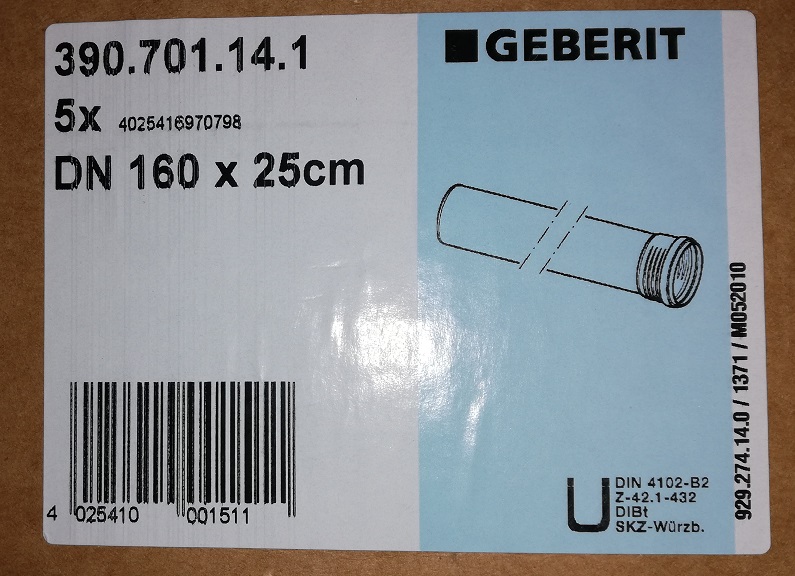 Geberit Silent PP Rohr DN160 - 25cm lang - 390.701.14.1