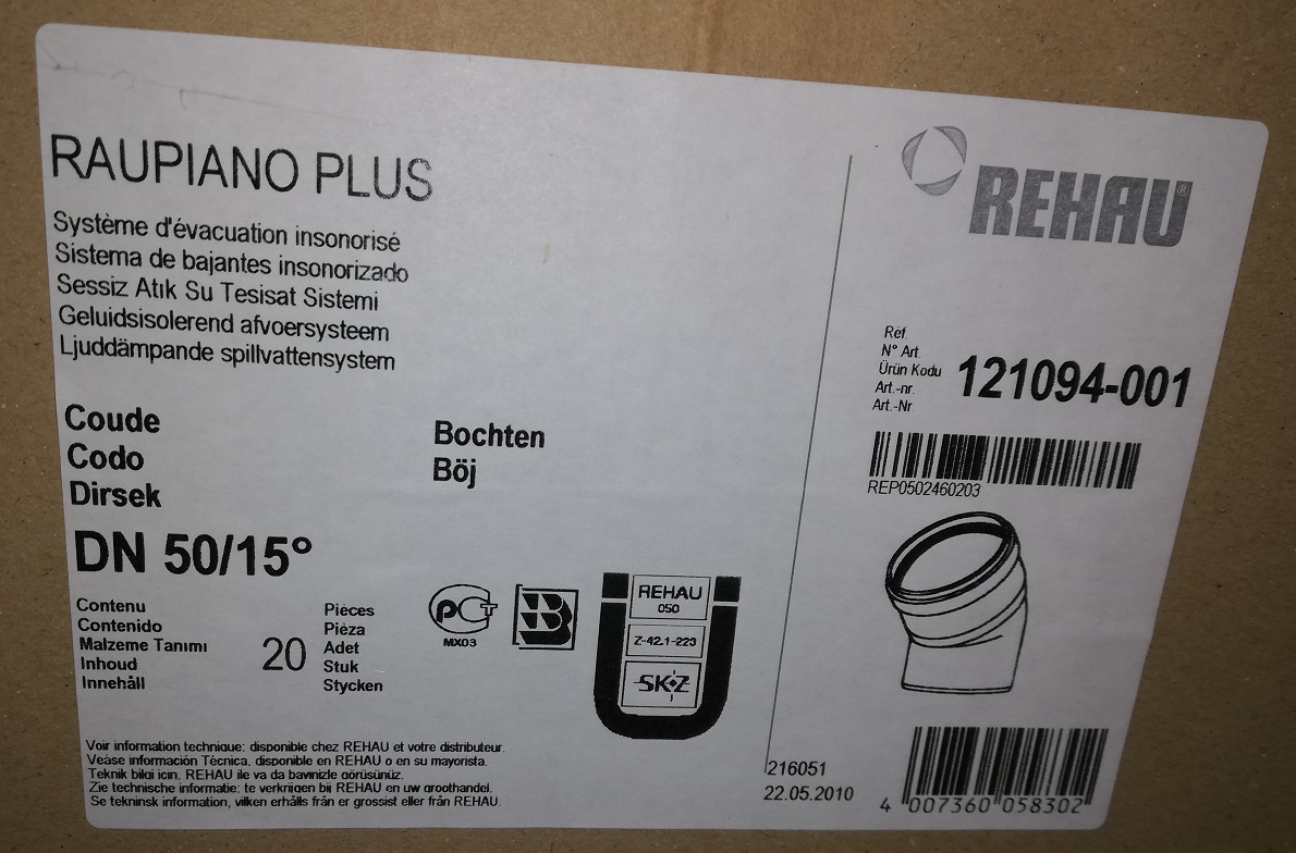 Rehau Raupiano Plus Bogen DN50 15Grad 121094-001