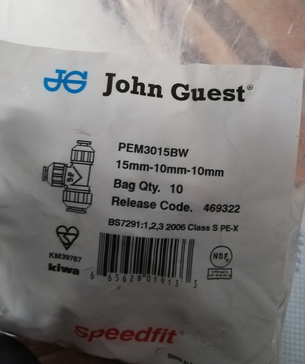 John Guest Reduzierung T-Stück 15x10x10 PEM3015BW Verpackung