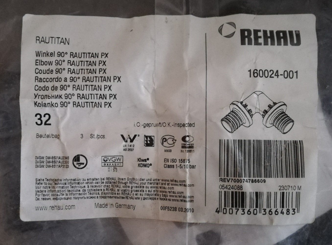 Rautitan PX Winkel 90 Grad 160024-001