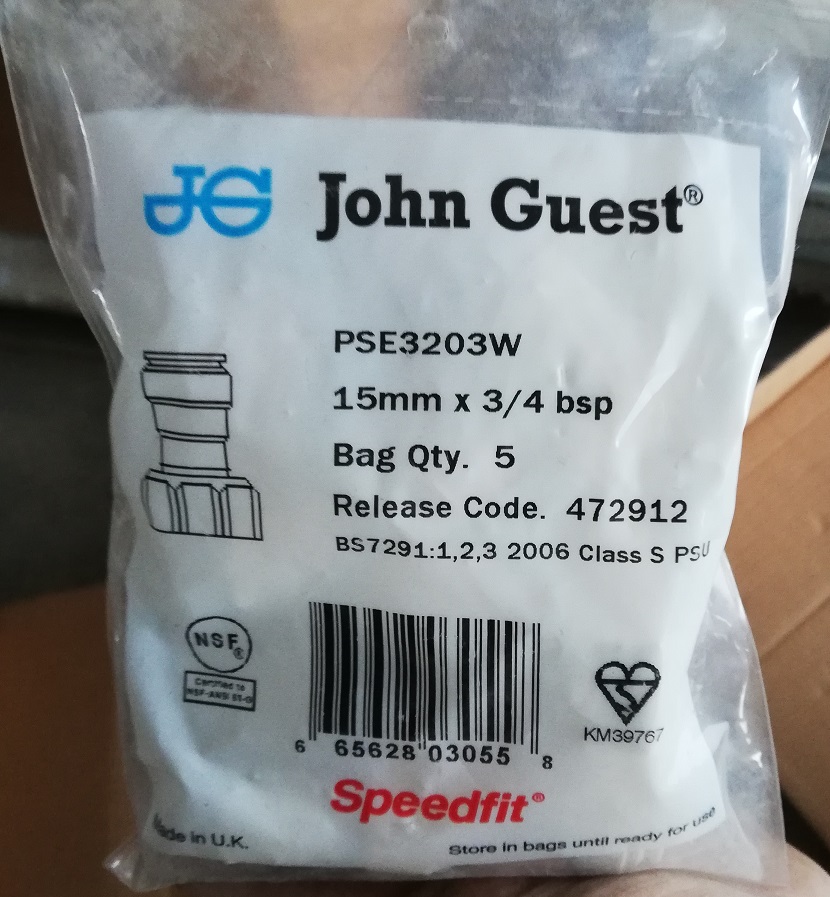 John Guest Kunstoff Schraubmuffe 15mm x 3/4 " BSP Verpackung